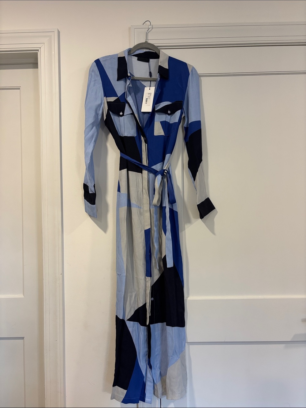 Blue Geometric Wrap Shirt Dress - Women